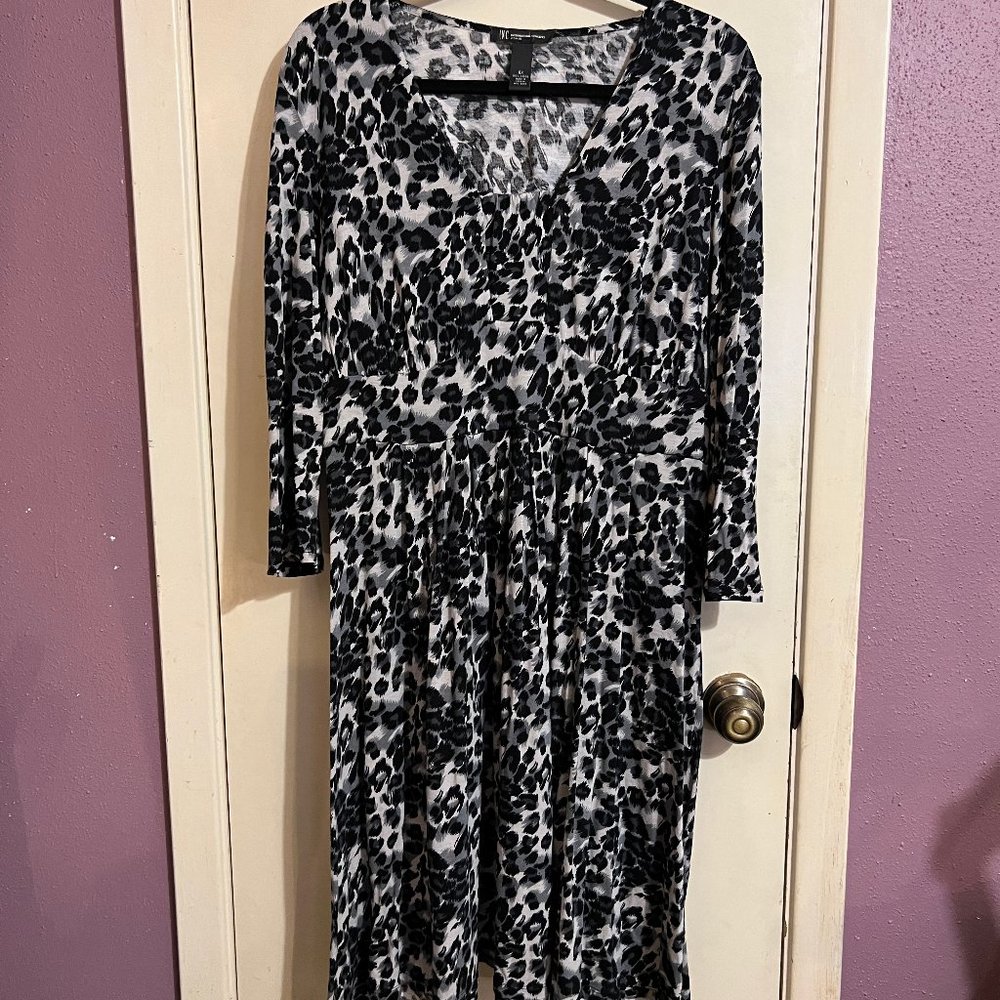 Leopard Print Black and Gray Mid Length Dress